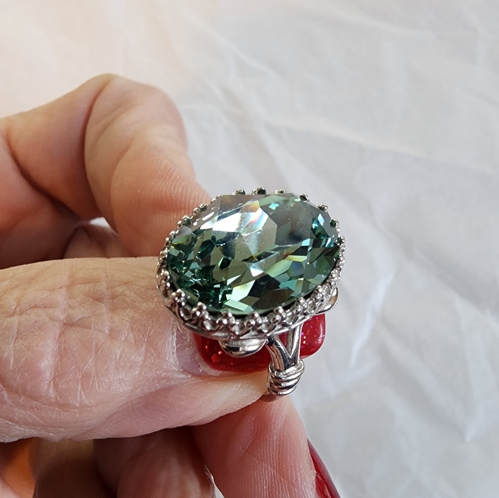 Sterling silver faceted green quartz ring